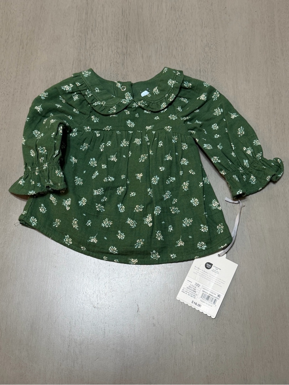 Cloud Island Green Floral Long-Sleeve Dress with Peter Pan Collar & Bloomer